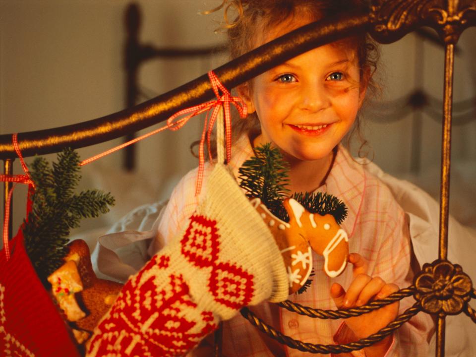 kid christmas morning stocking