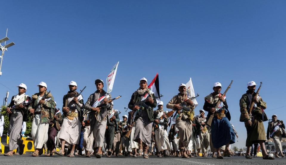 Parade for new recruits whom Houthis say to send to Gaza (REUTERS)