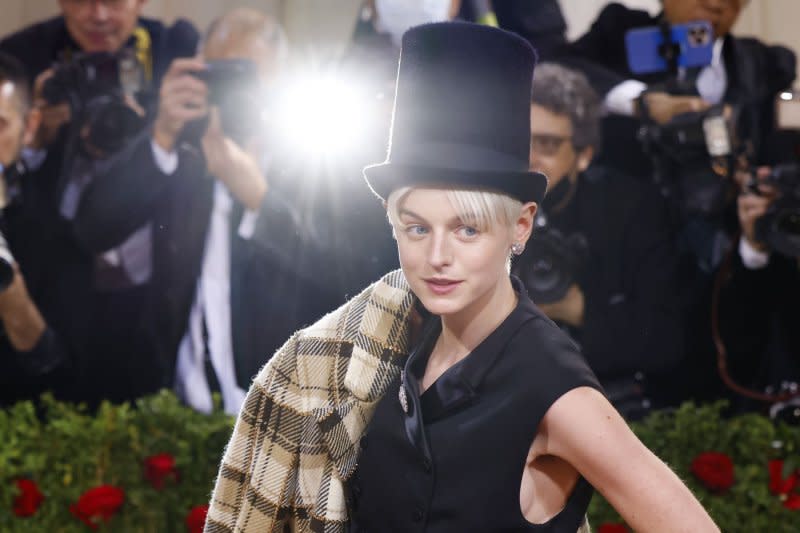 Emma Corrin arrives on the red carpet for The Met Gala at The Metropolitan Museum of Art in New York in 2022. File Photo by John Angelillo/UPI