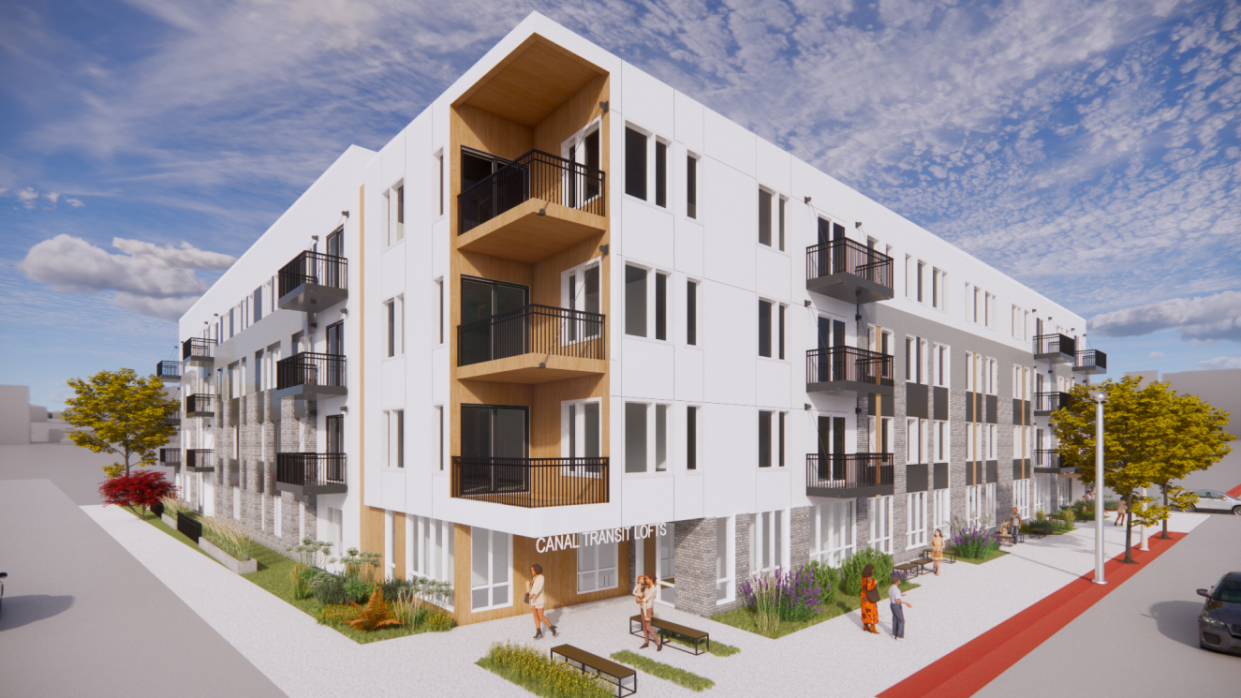 The perspective from 10th and Marquette of the proposed Canal Transit Housing project in South Milwaukee. The proposal includes 63 apartments and 5,000 square feet of commercial space.