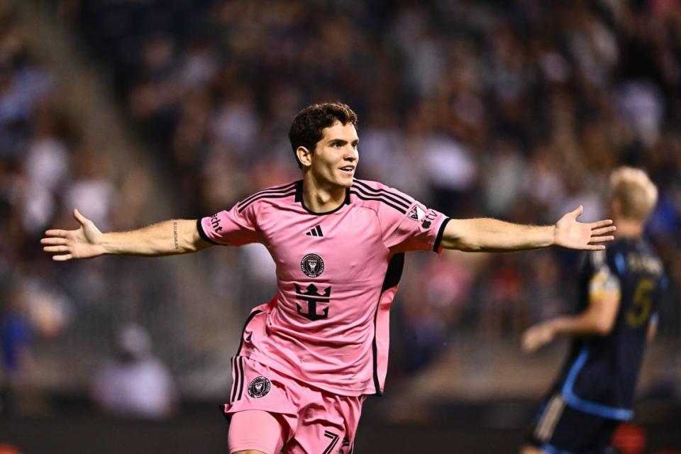 El jugador del Inter Miami Leo Afonso celebra tras anotar un gol ante Philadelphia Union, en el partido de la MLS celebrado el 15 de junio de 2024 en el Subaru Park.