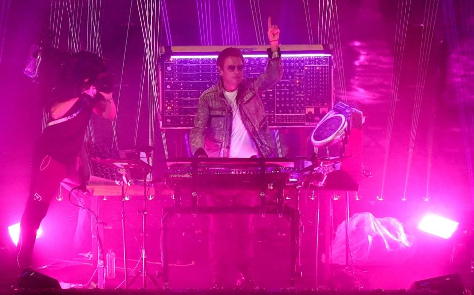 Jean-Michel Jarre performs during the closing ceremony