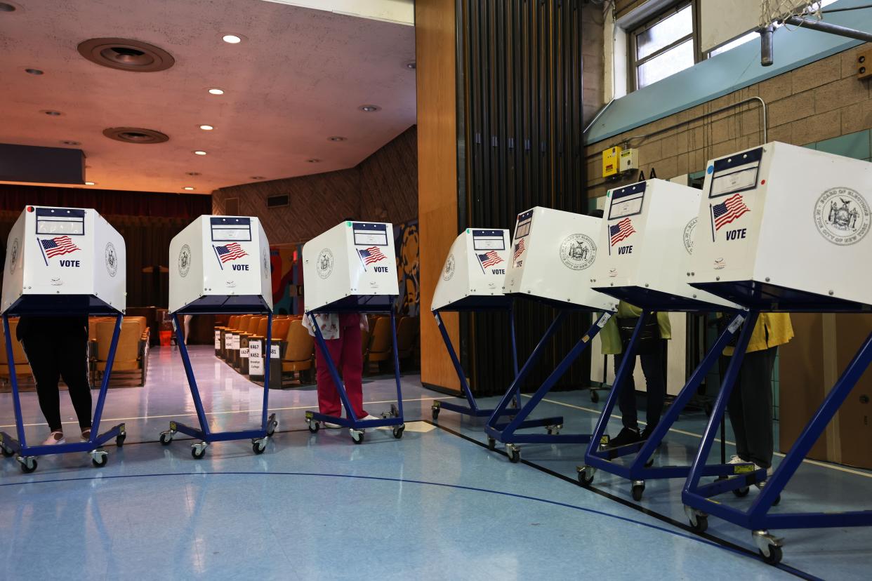 People vote during the Primary Election Day at P.S. 81 on June 22, 2021, in the Bedford-Stuyvesant neighborhood of Brooklyn.