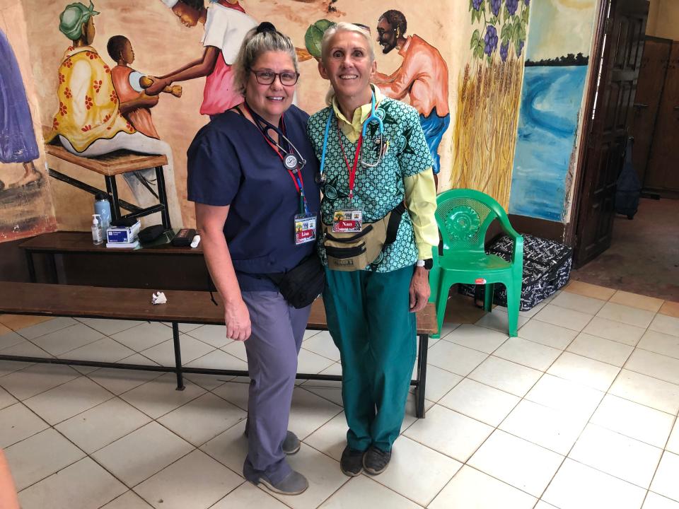 Warren Township Schools Nurse Lisa Lontai with retired Watchung Hills Regional High School Nurse Nan Masterson in Korogocho, Kenya, during a medical mission trip.
