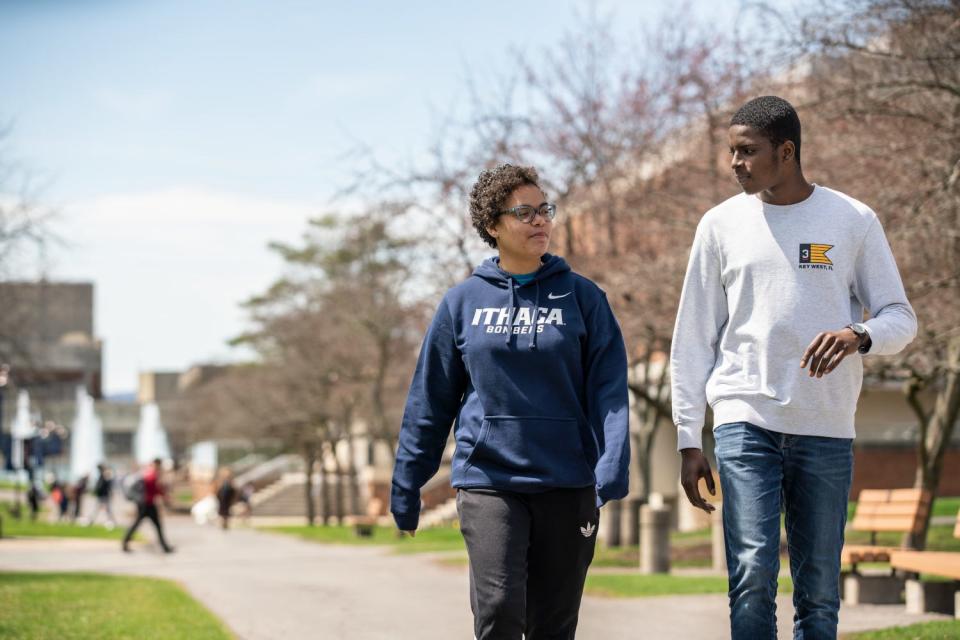 Ithaca College students stroll the quad on the upstate New York Campus. As a woman of color leading a predominantly white institution, Ithaca president Shirley Collado has spoken frankly about what it’s like to be the “only” in the room, and why institutions of higher education must lead in diversity, equity and inclusion.