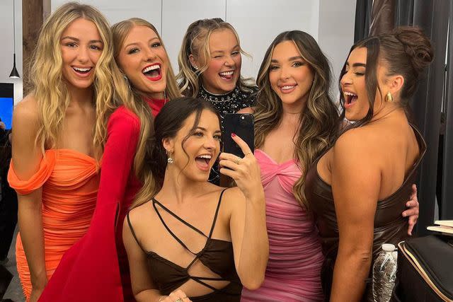 <p>Dance Moms/Instagram</p> (L-R) Chloe Lukasiak, Paige Hyland, Brooke Hyland, JoJo Siwa, Kendall Vertes and Kalani Hilliker reunite for the reunion special