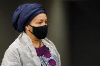 FILE - Amina Mohammed, Deputy Secretary-General of the United Nations, arrives at United Nations headquarters, on Sept. 20, 2021, during the 76th Session of the U.N. General Assembly in New York. Mohammed, speaking to the U.N. Security Council on Wednesday, urged countries to urgently consider Haiti’s request for an international armed force to help restore security in the country troubled by gang violence. A U.N. special envoy said intentional killings and ransom kidnappings have increased sharply, armed gangs control the main roads entering or leaving the capital, the police force is shrinking, and a third of schools are closed. (AP Photo/John Minchillo, File)
