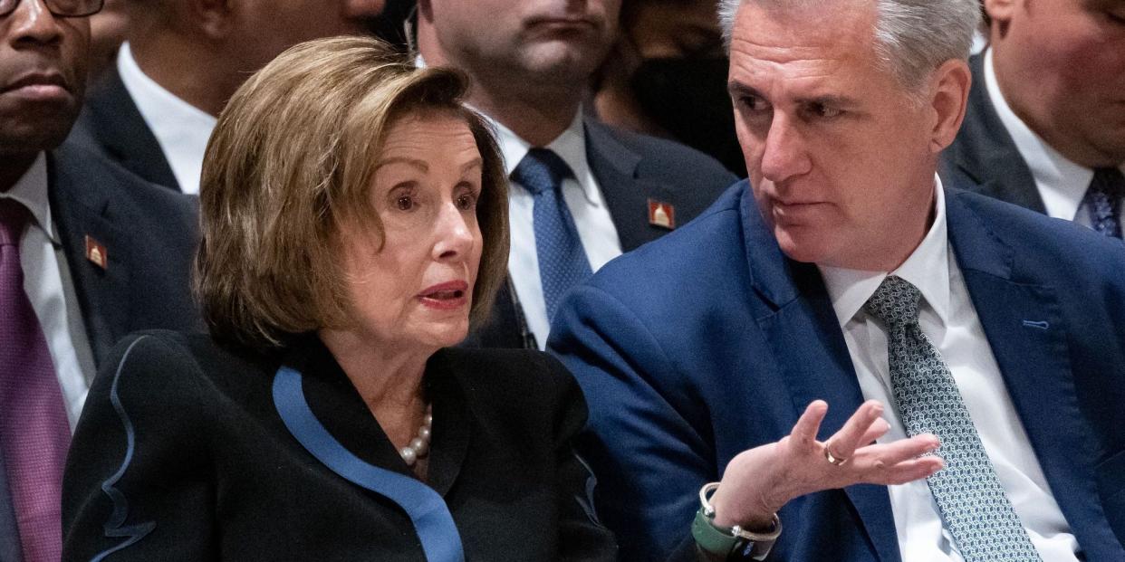 House Speaker Nancy Pelosi and House Minority Leader Kevin McCarthy at a memorial service in Washington, DC on September 21, 2022.