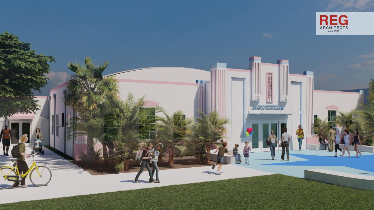 An artist's rendering shows what the exterior of the historic Old Armory Building in West Palm Beach will look like after a renovation project is complete.