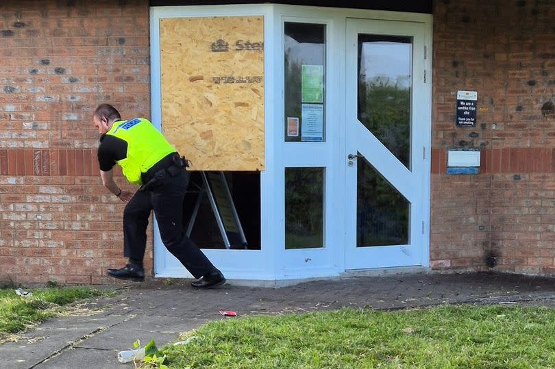 Police at South Blyth Library following a suspected vandalism incident