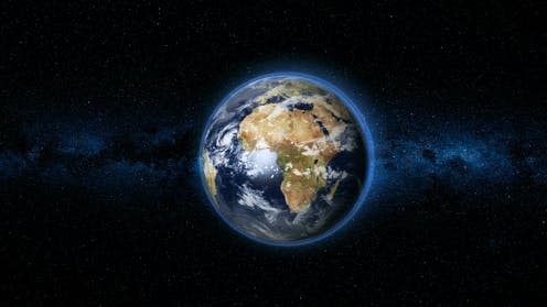 <span class="caption">The Earth in space. Elements of image furnished by NASA.</span> <span class="attribution"><a class="link " href="https://www.shutterstock.com/image-photo/realistic-earth-planet-rotating-on-axis-1169261308" rel="nofollow noopener" target="_blank" data-ylk="slk:Volodymyr Goinyk/Shutterstock;elm:context_link;itc:0;sec:content-canvas">Volodymyr Goinyk/Shutterstock</a></span>