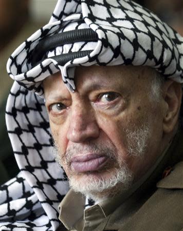 Palestinian President Yasser Arafat attends Friday prayers at a mosque adjacent to his headquarters in the West Bank town of Ramallah in this September 19, 2003 file photo. REUTERS/Ammar Awad/Files