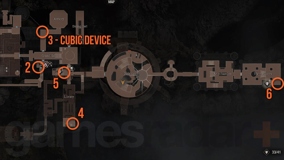 Resident Evil 4 Remake map for the square lock boxes and cubic device in the castle