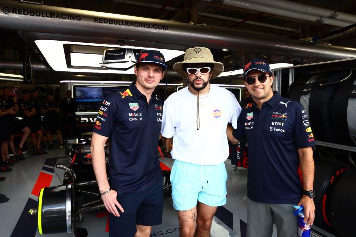 Bad Bunny spent time with Max Verstappen and Sergio Perez. (Getty Images)