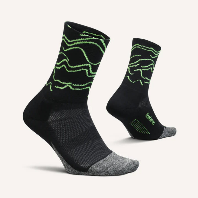 <p>Feetures</p><p>Consider these your second skin. Using an anatomical and gender-specific design, Feetures socks conform perfectly to your left and right feet. Their tight fit decreases the chance of slippage and takes up minimal room in your shoe, minimizing rubbing and hot spots. The synthetic fabric is smooth and supple, with ventilation holes on the whole top of the foot. On hot days, they breathe. On cold days, they insulate without locking in moisture. I love the variety of colorful abstract designs, but these also come in solid white and black. </p><div><table><thead><tr><th>Pros</th><th>Cons</th></tr></thead><tbody><tr><td><p>Fun designs, anatomical fit</p></td><td><p>Not as durable on top</p></td></tr></tbody></table></div><ul><li><strong>Material: </strong>About 90% nylon, 5% spandex</li><li><strong>Sock Height: </strong>Crew</li><li><strong>Cushioning:</strong> Light</li></ul><p>[$20; <a href="https://feetures.com/collections/mens-running-socks/products/elite-ultra-light-mini-crew?variant=39795626573896" rel="nofollow noopener" target="_blank" data-ylk="slk:feetures.com;elm:context_link;itc:0;sec:content-canvas" class="link ">feetures.com</a>]</p>