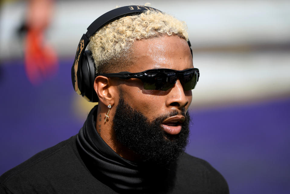 BALTIMORE, MARYLAND - SEPTEMBER 13: Odell Beckham Jr. #13 of the Cleveland Browns looks on prior to playing against the Baltimore Ravens at M&T Bank Stadium on September 13, 2020 in Baltimore, Maryland. (Photo by Will Newton/Getty Images)