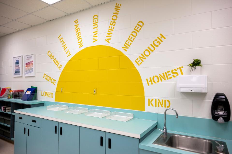 Encouraging words were included in the classroom makeover. [Cindy Peterson/Correspondent]
