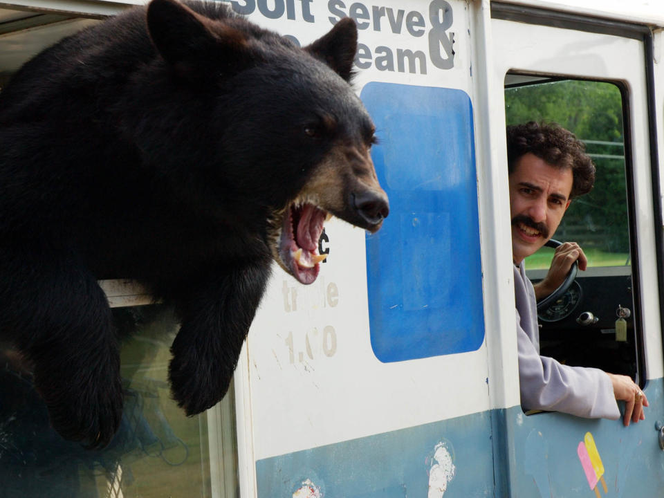 Borat (Sacha Baron Cohen) drives around a bear in the original 2006 film 'Borat'20th Century Fox