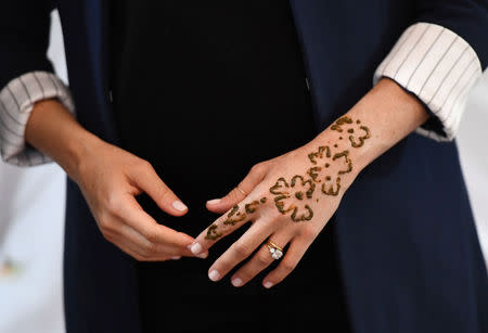 Meghan Duchess of Sussex wearing Henna in the town of Asni, Morocco February 24, 2019. Tim Rooke/Pool via REUTERS