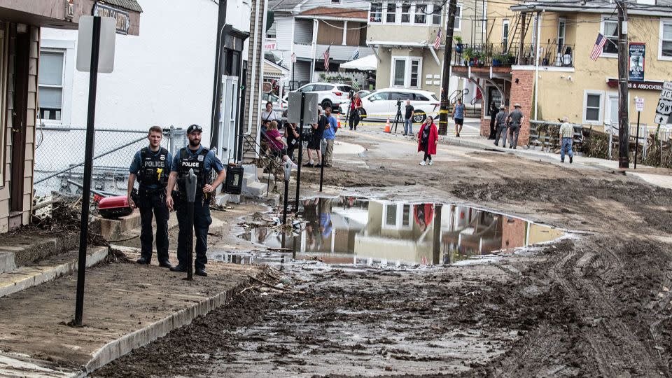 The aftermath of flooding in Main Street in Highland Falls, New York, is seen Monday. - Seth Harrison/The Journal News/USA Today Network