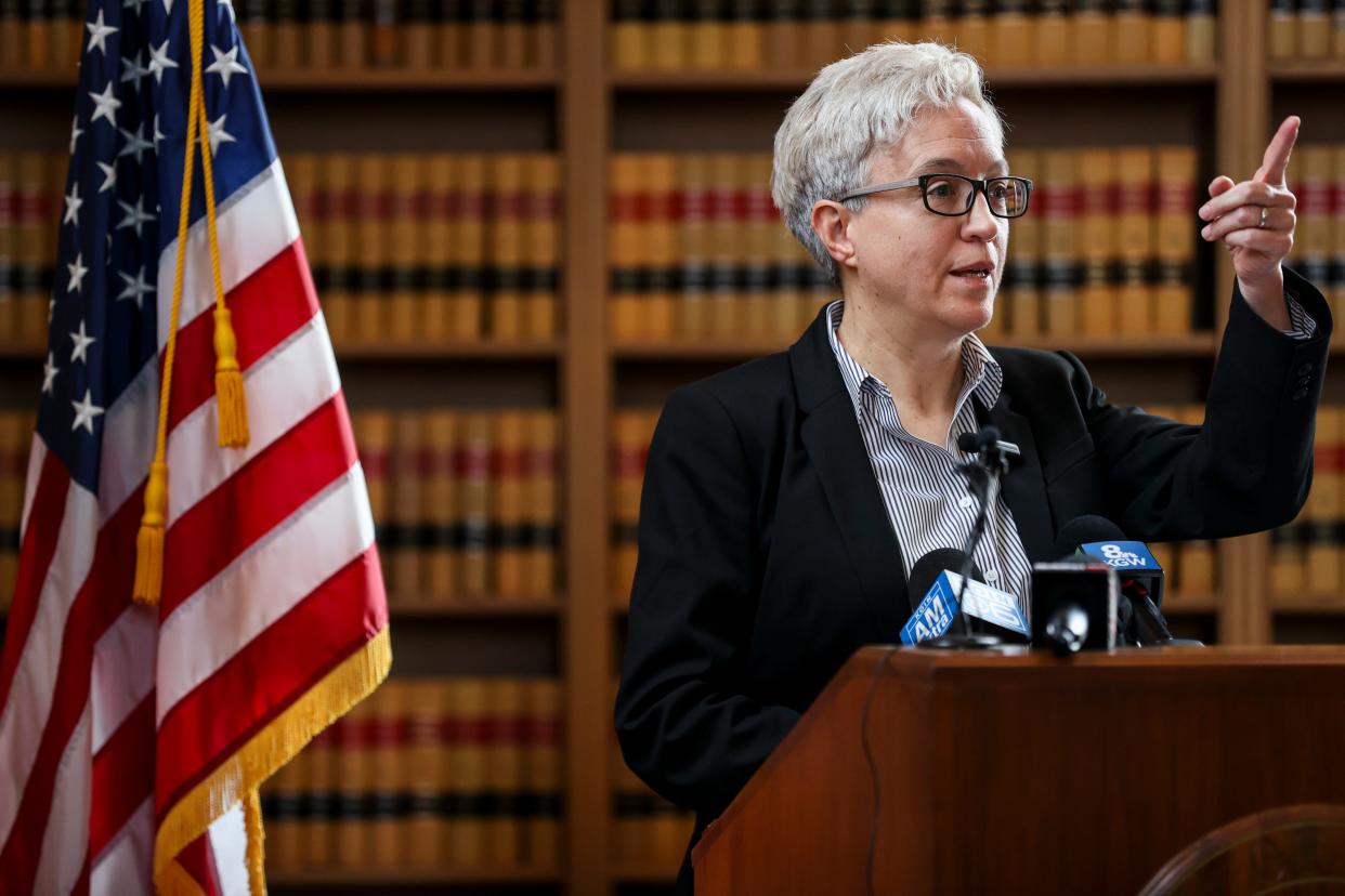Gov. Tina Kotek, speaking at a news conference in Salem last month, has issued an order forgiving some $6 million in fines for unpaid traffic fines and fees for 10,000 people.