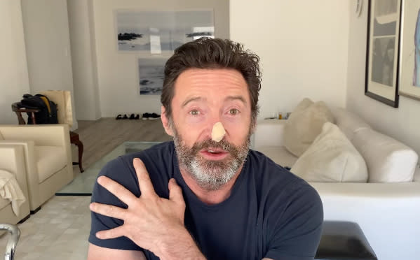 Hugh Jackman with a patch over his nose