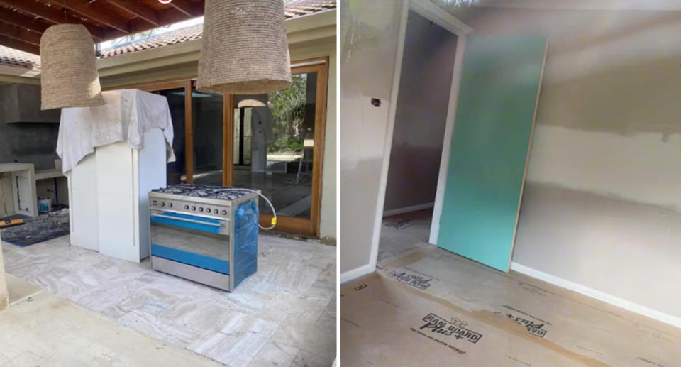 The Airbnb in Suffolk Park had what looked like cardboard on the floor, as well as an oven and other house appliances outside. Source: TikTok / reneescbfs