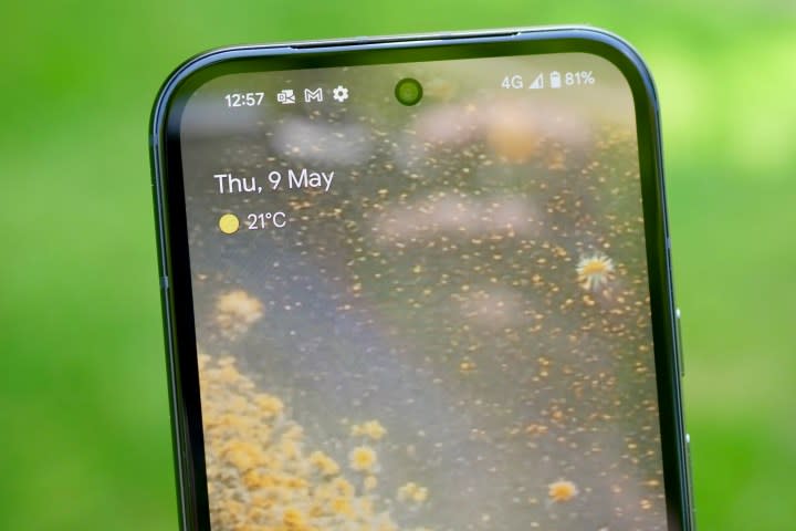 The Google Pixel 8a's bezels at the top of the screen.