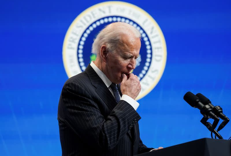 U.S. President Biden speaks about his administration's plans to strengten American manufacturing at the White House in Washington