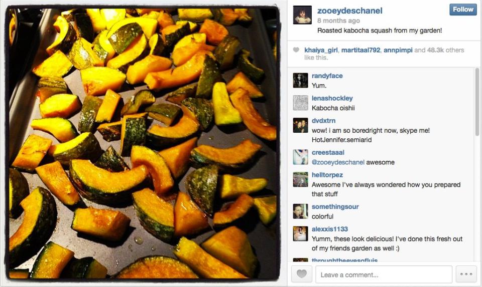 Zooey Deschanel's roasted squash is fresh from her garden.