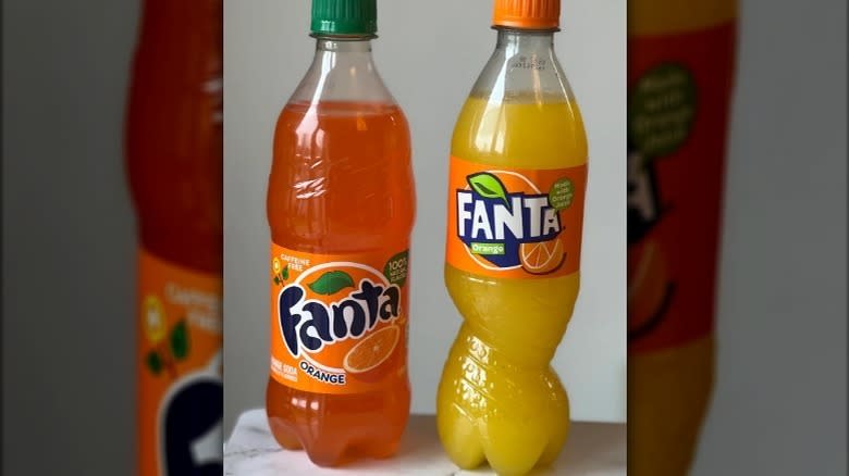 American Fanta bottle next to UK Fanta bottle