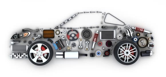 An abstract of a car made up of auto parts