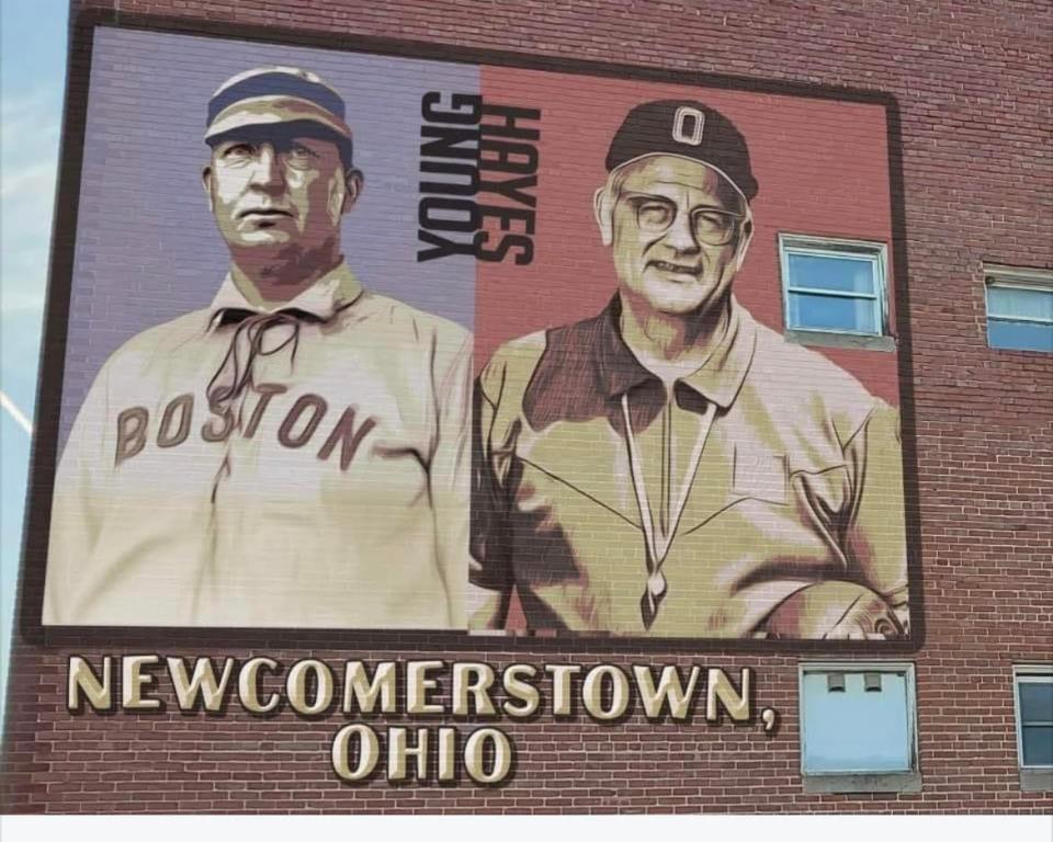 This depicts what the mural of Cy Young and Woody Hayes will look like when completed by Scott Hagan in Newcomerstown.