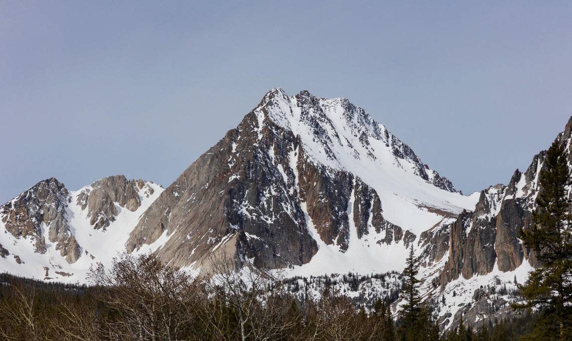 Castle Peak and Merriam Peak in the White Clouds Range, which are inside the SNRA.