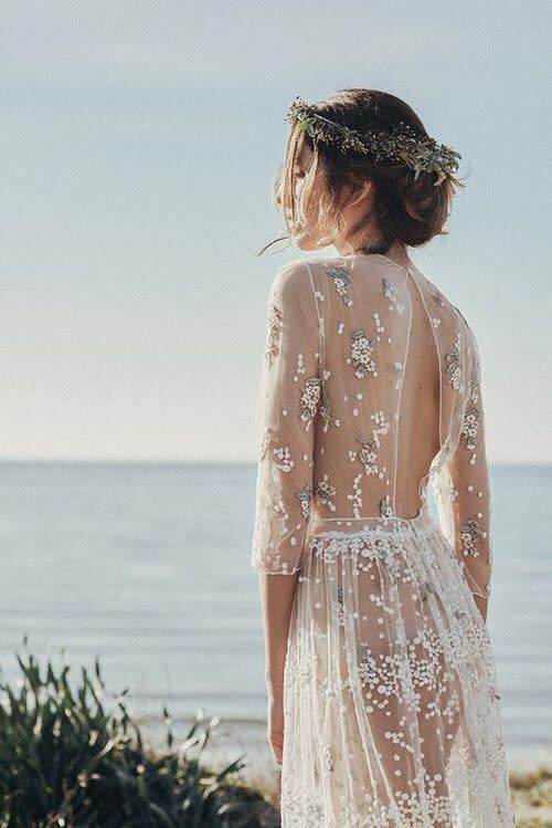 <p>If a naked jumpsuit is just a bit too much, maybe you should look into naked wedding dresses. While this style has been around for a few years now, the dress alternative is a bit less revealing than its jumpsuit counterpart. You can have the sultryness of the jumpsuit with the crinoline of a traditional dress. </p>