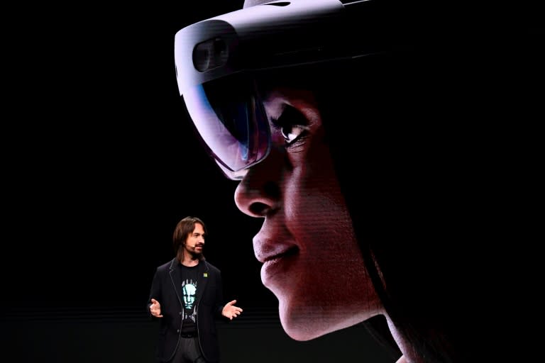 Microsoft's technical fellow Alex Kipman speaks about "HoloLens 2" during a presentation at the 2019 Mobile World Congress