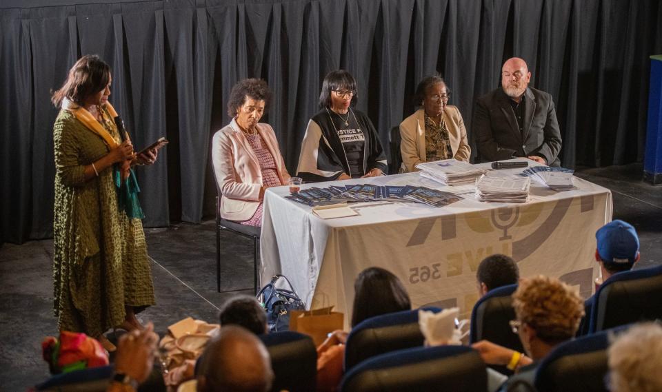 Panel members take part in an Emmett Till panel discussion Sunday following the screening of the movie "Till" at the AMC Bayou 15 theater in Pensacola.