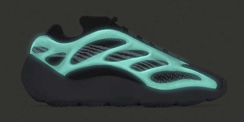 The glow-in-the-dark effect of the Adidas Yeezy 700 V3 “Dark Glow.” - Credit: Courtesy of Adidas