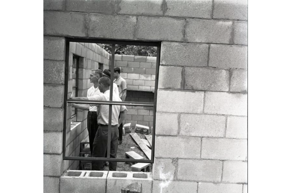 Appalachian Volunteers working on a construction project in Eastern Kentucky in 1967.