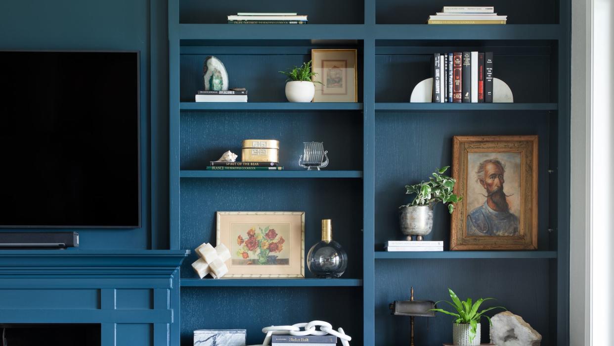 blue bookcase