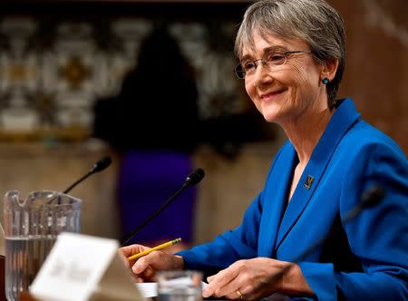 U.S. Secretary of the Air Force Nominee Heather Wilson testifies before the Senate Armed Services Committee, as a part of the confirmation process in Washington, DC, U.S. on March 30, 2017. Picture taken on March 30, 2017. Scott M. Ash/Courtesy U.S. Air Force/Handout via REUTERS