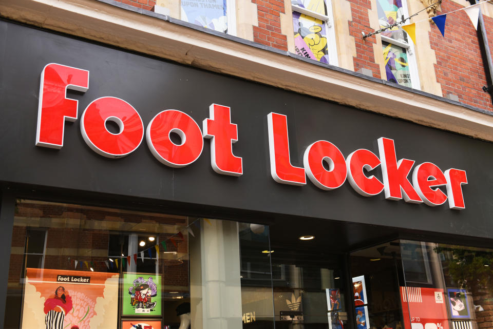 LONDON,ENGLAND - June 2023:  Foot Locker  store sign External Store Sign London, England. (Photo by Peter Dazeley/Getty Images)