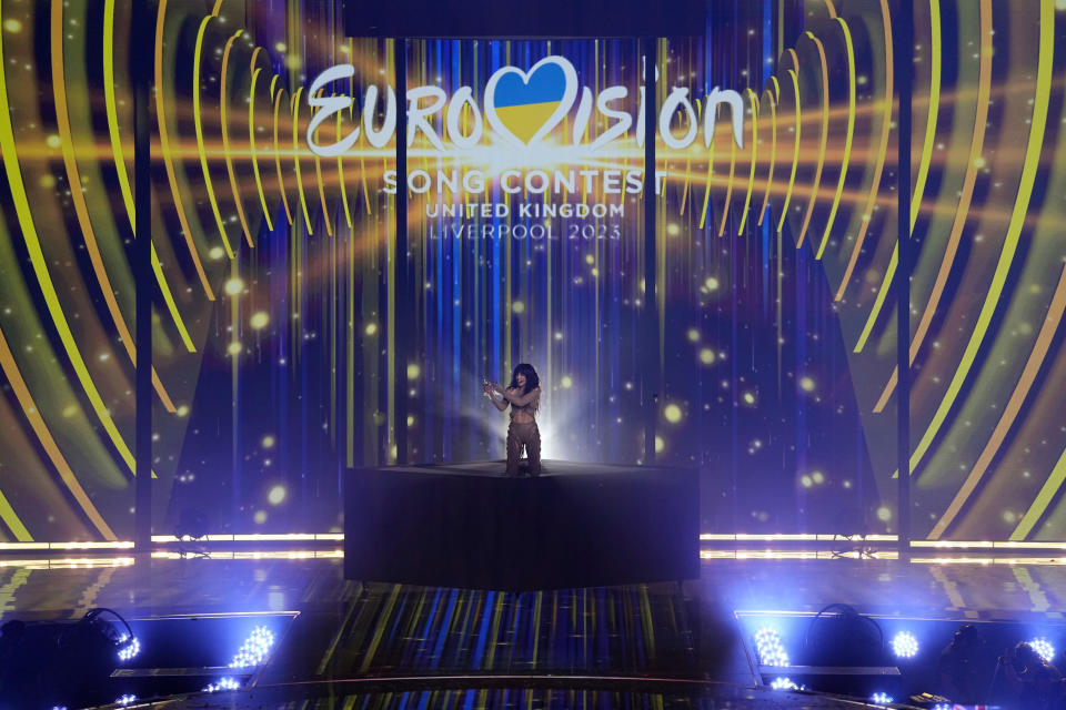 Loreen of Sweden performs after winning the Grand Final of the Eurovision Song Contest in Liverpool, England, Saturday, May 13, 2023. (AP Photo/Martin Meissner)