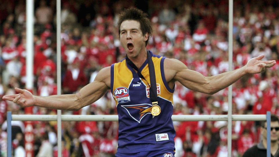 Ben Cousins, pictured here after winning the 2006 AFL premiership with West Coast. 