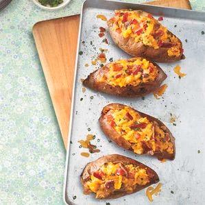 Twice-Baked Sweet Potatoes with Cheddar and Bacon