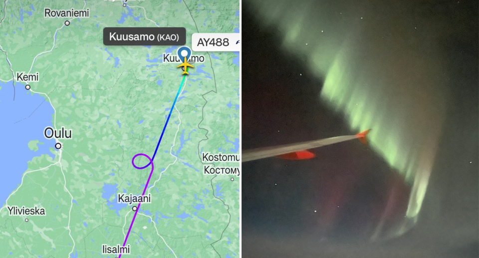 The Northern Lights from the window and flight path.