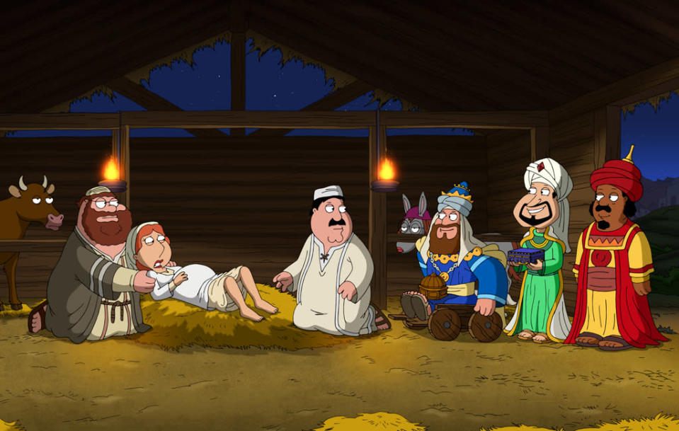 <b>"Family Guy"</b><br>Sunday, 12/16 at 9 PM on Fox<br><br>Peter decides to tell his own version of the Nativity story in "Jesus, Mary & Joseph," giving Bills Donohue and O'Reilly fodder for the rest of the holiday season.