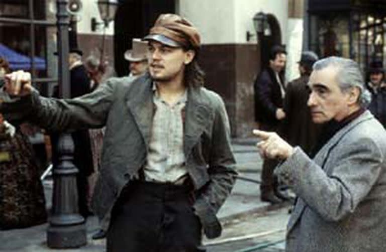DiCaprio con Scorsese durante el rodaje de Pandillas de Nueva York