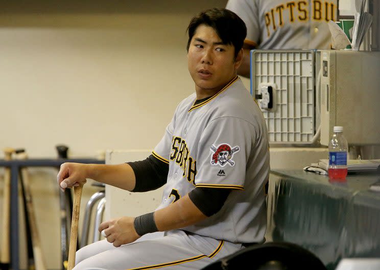 MILWAUKEE, WI - SEPTEMBER 20: Jung Ho Kang #27 of the Pittsburgh Pirates sits in the dugout in the sixth inning against the Milwaukee Brewers at Miller Park on September 20, 2016 in Milwaukee, Wisconsin. (Photo by Dylan Buell/Getty Images)