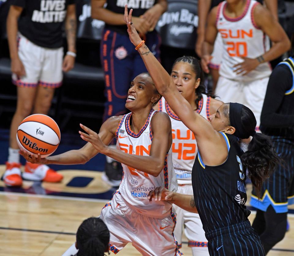 Connecticut's DeWanna Bonner, left, and Chicago's Candace Parker lead the WNBA All-Stars against Team USA.